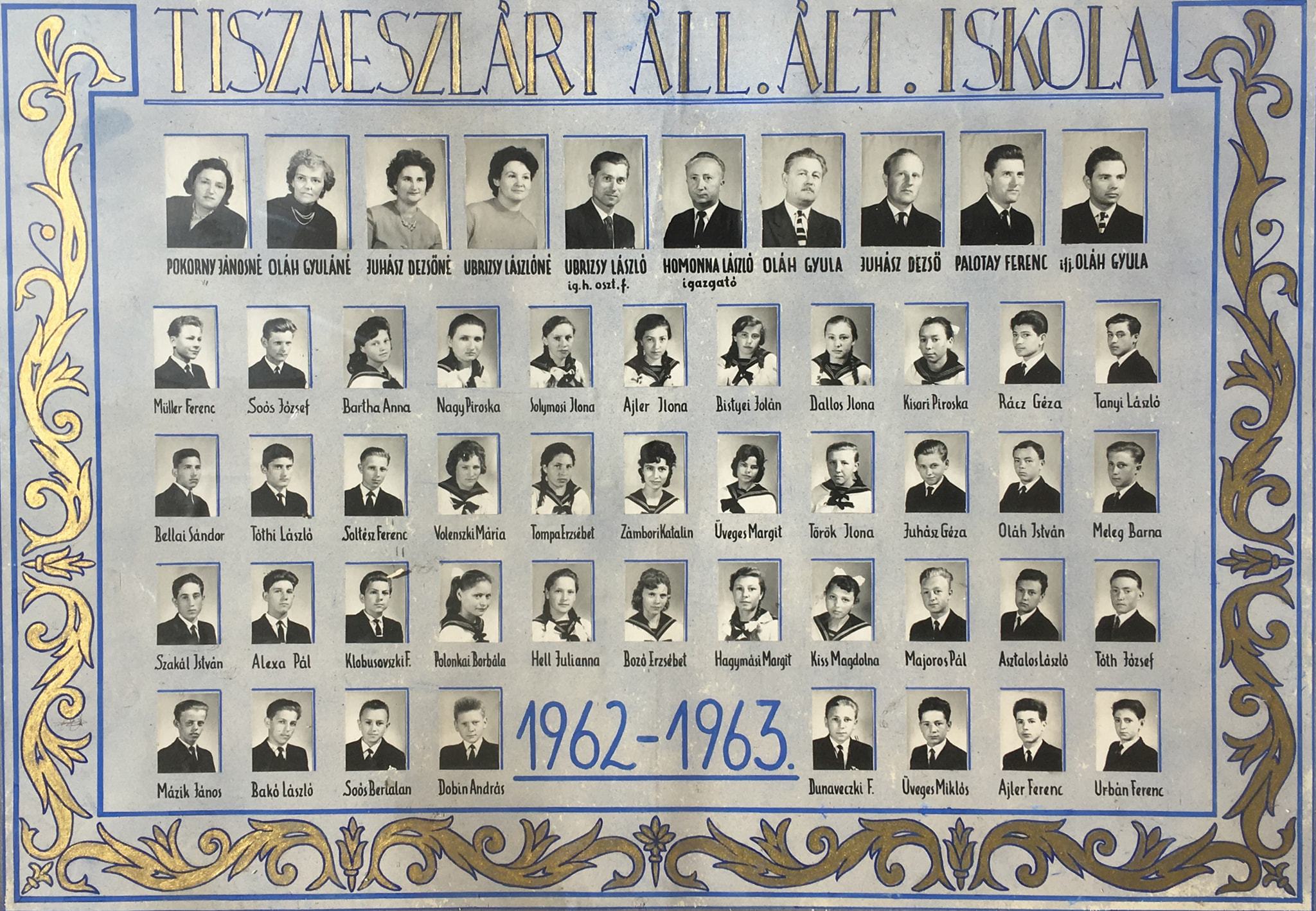 Tiszaeszlári Általános Iskola 1963-ban végzett évfolyamának tablója